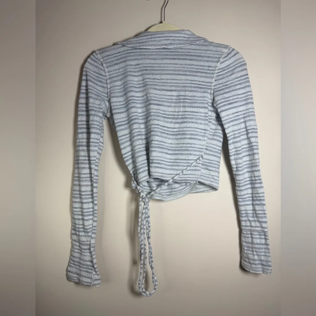 Free People Eloise Wrap Top in Indigo - size XS Stripes, Collared, Cropped - Image 6