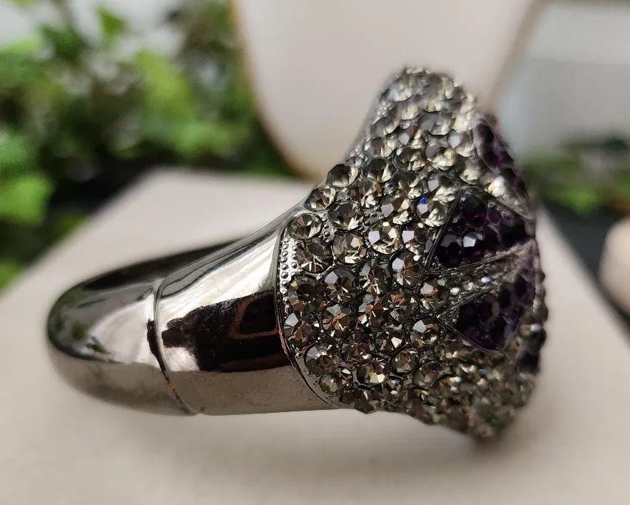 Vintage Chunky Hinge / Clamper Dome Bracelet with Purple Smokey Crystal Stones - Image 5