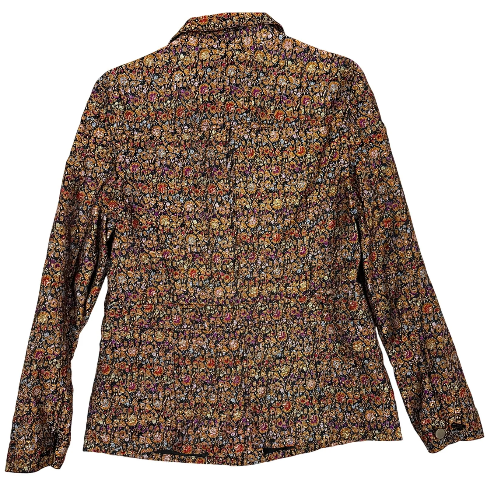 Women's Coldwater Creek Metallic Brocade Floral LS M Button Blazer Jacket - Image 5