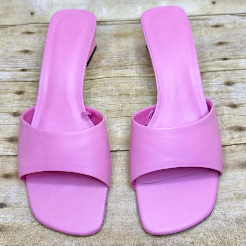 Zara Pink Slip On Block Heel Sandals Barbie Girly Feminine - Image 2