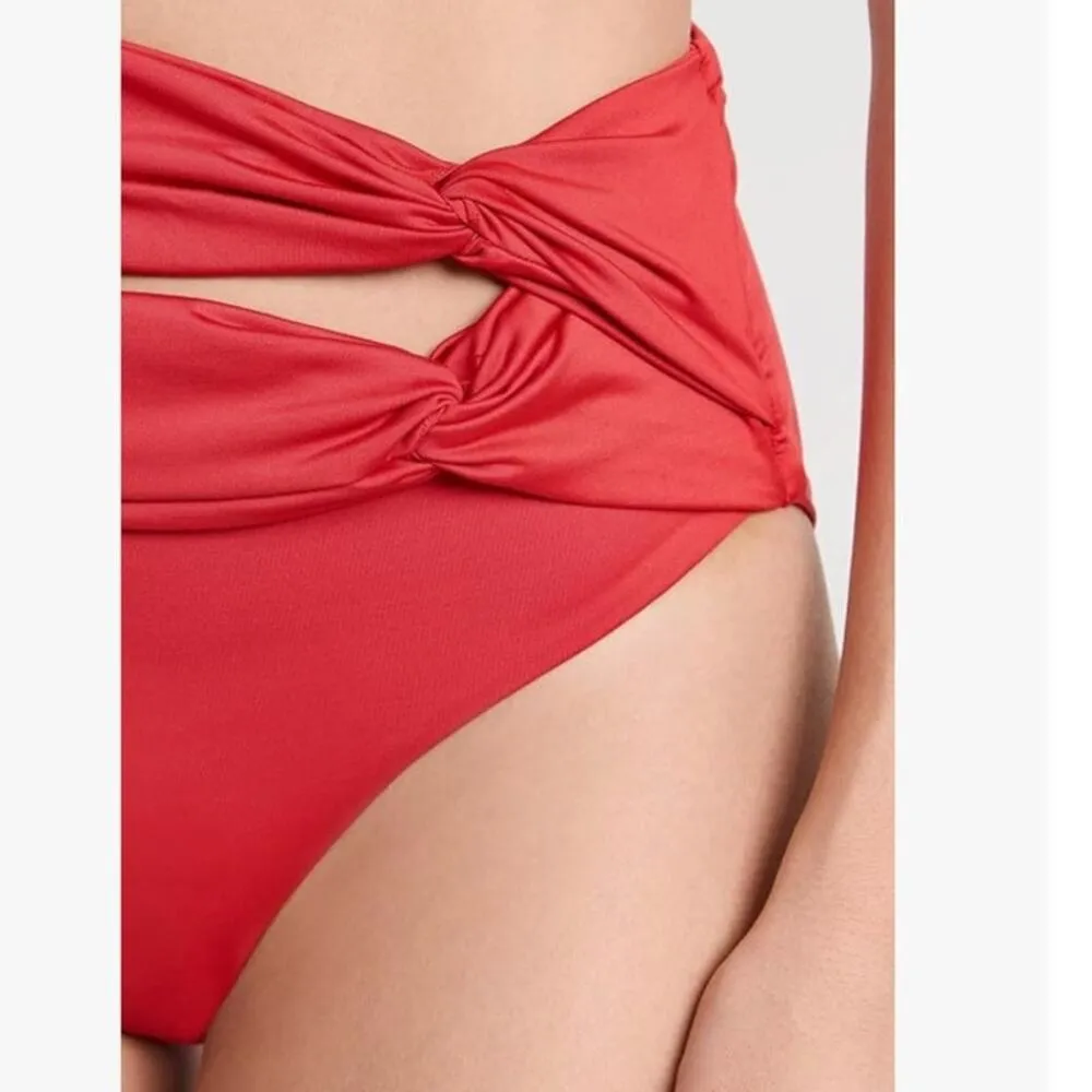 NEW Agua Bendita Brina Ruched Cut Out High Waisted Red Bikini Bottom Size 8 Lg - Image 5