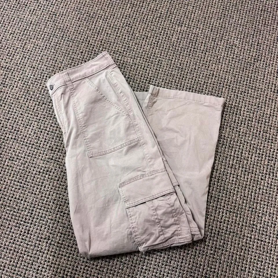 Hollister Khaki High Rise Cargo Utility Pants Y2K Neutral Baggy Fit Size 12R W31 - Image 3