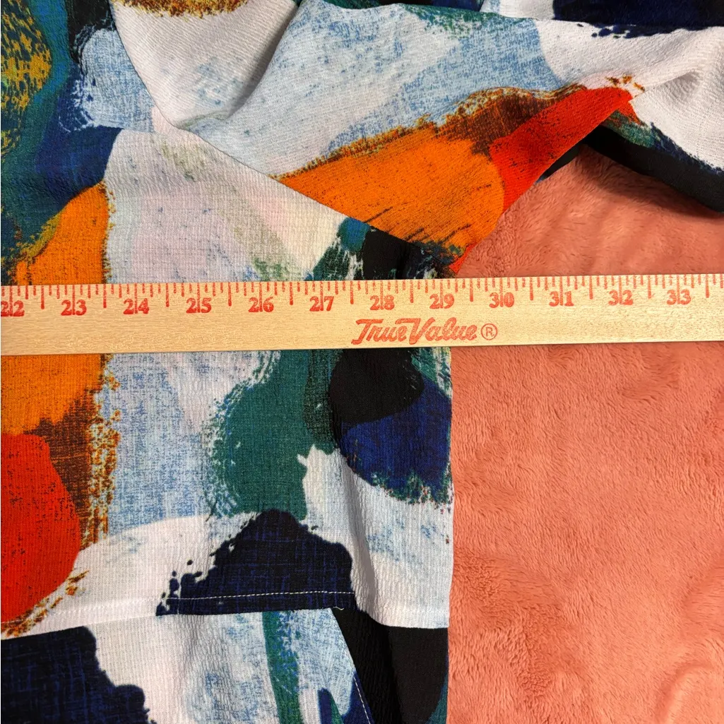 Ali Miles Abstract Art Print Button Front Blouse 3X Colorful Stretch Blue - Image 4