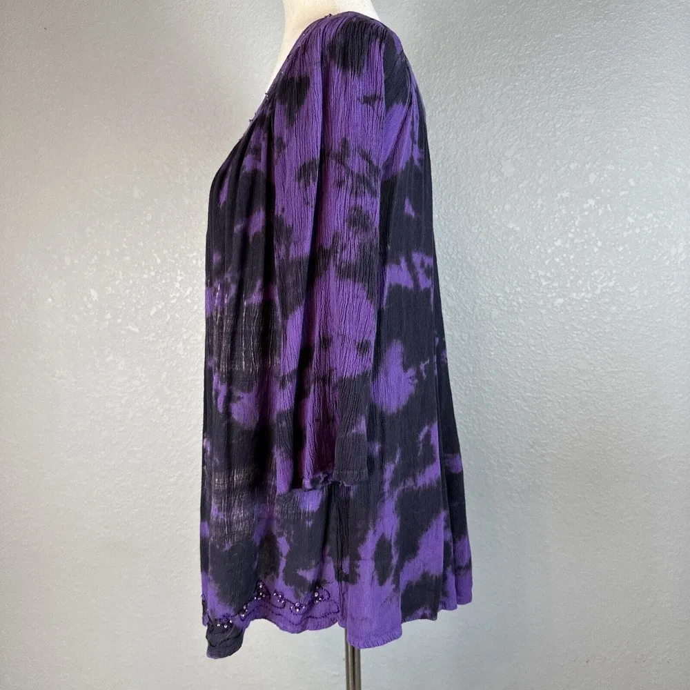 Sacred Threads  Womens Tunic Top One Size Purple Black Tie Dye Beaded Sequins - Image 4