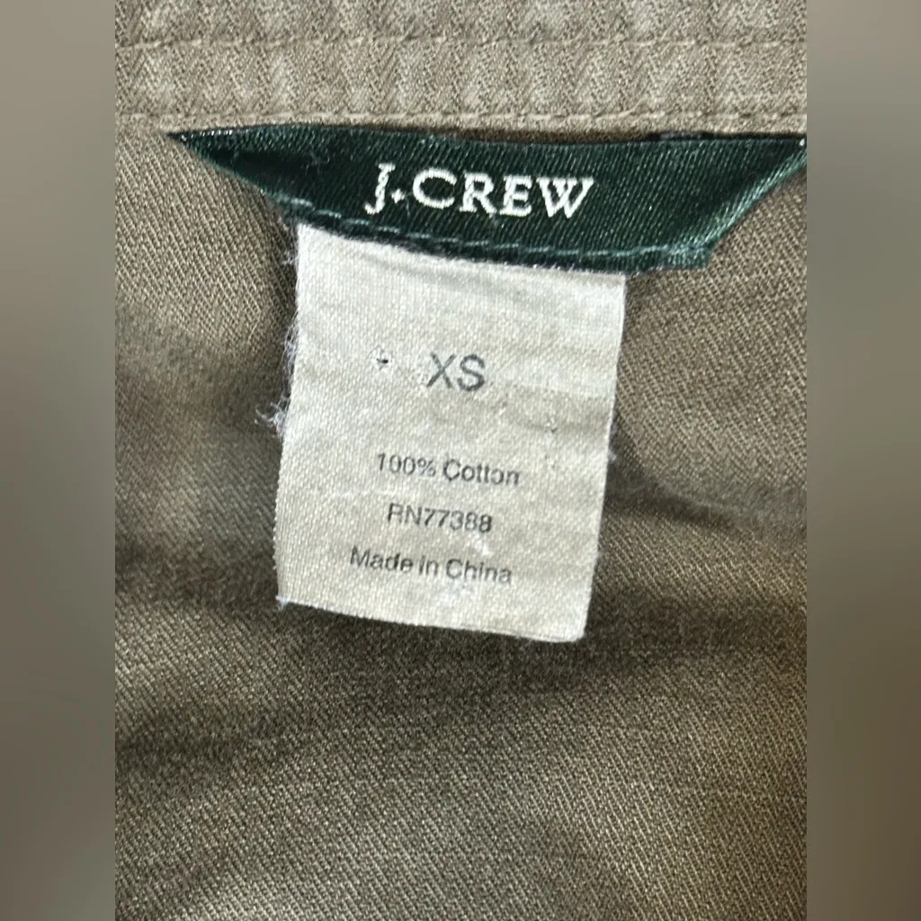 J Crew Military Green Cotton Drawstring Unlined Jacket Zip Up High Neck‎ Size XS - Image 9