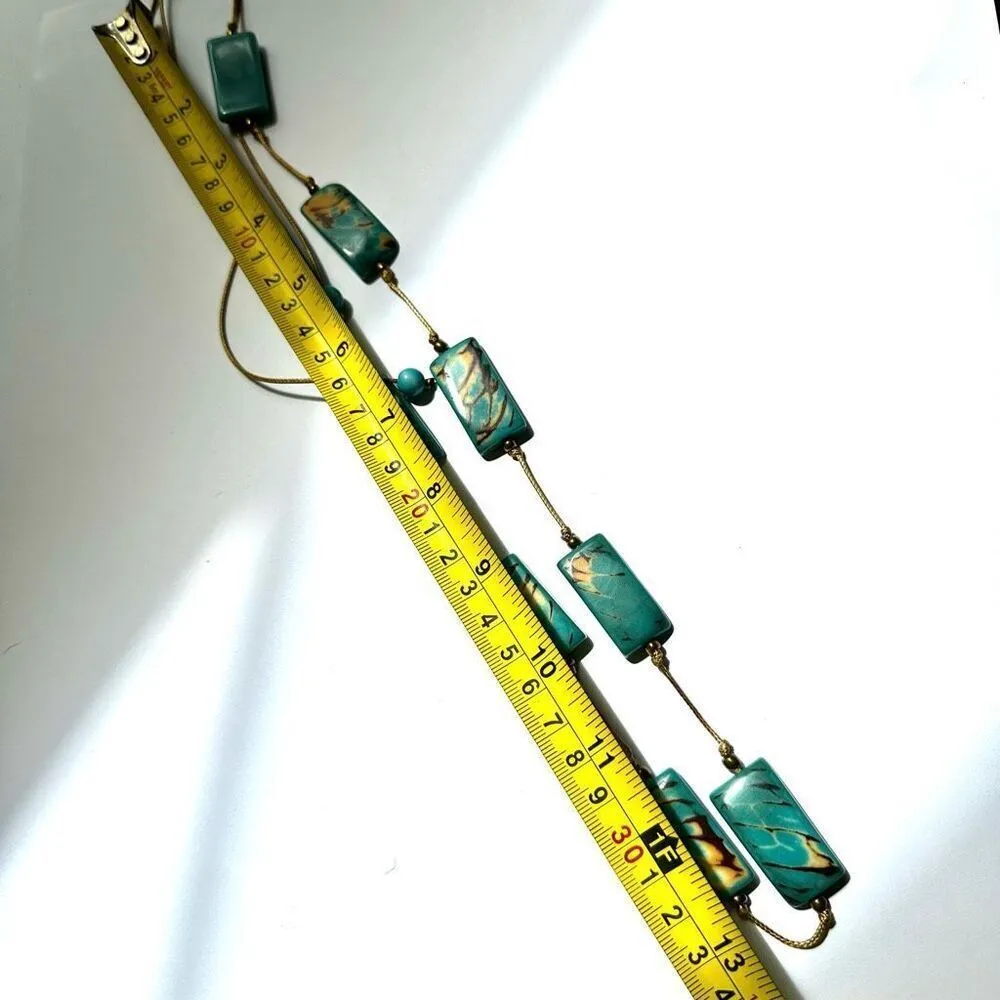 Bronzite and faux turquoise beaded adjustable necklace Blue - Image 5