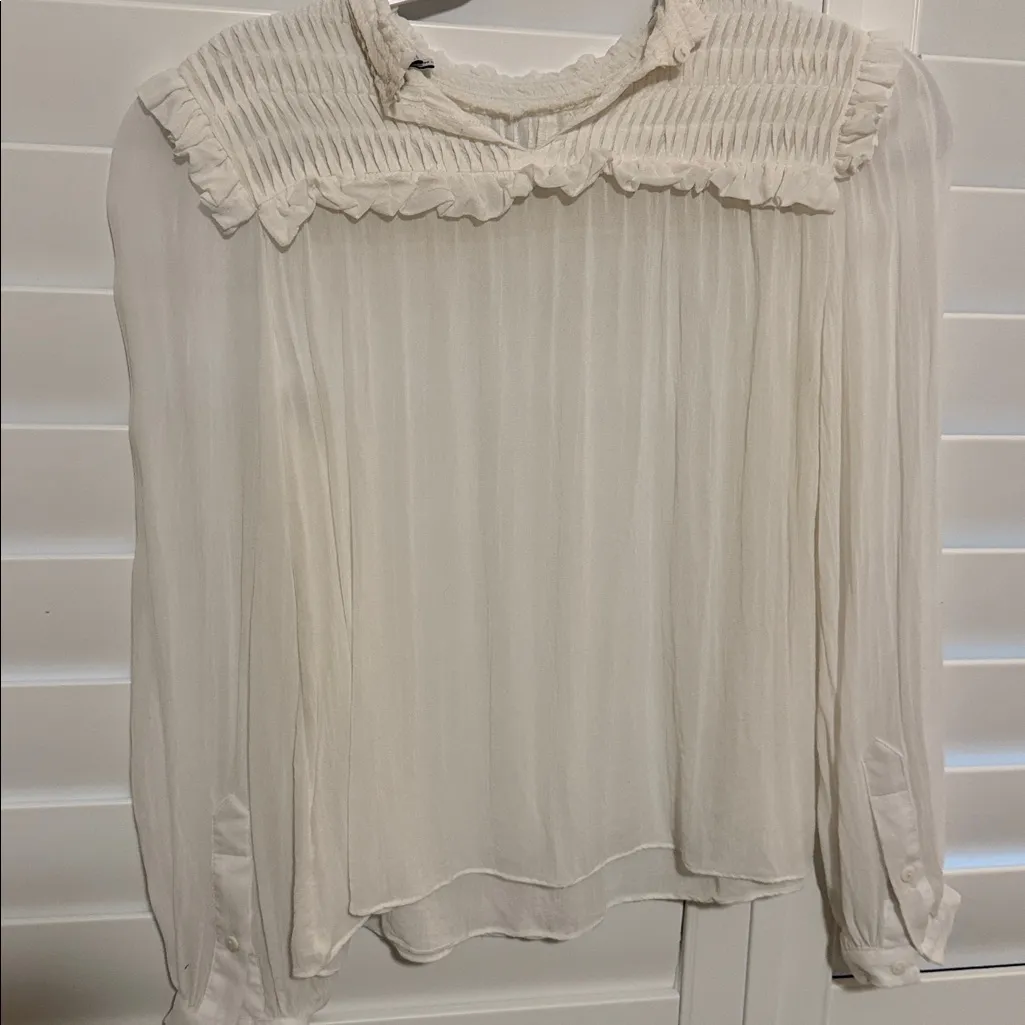 Reiss  Cream Blouse with Ruffle Trim - Image 2