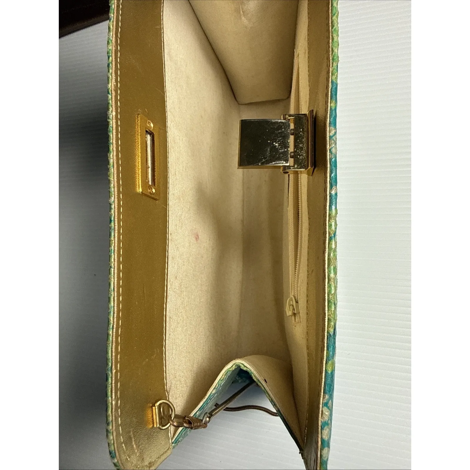 Timothy Hitsman Imatation Snakeskin Handbag W Chain Spain Blue Green - Image 9