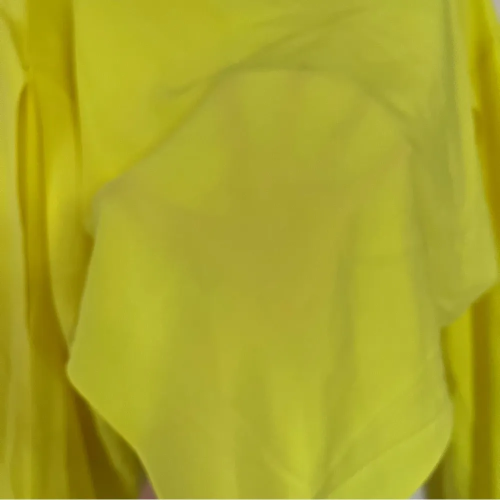 Balenciaga 100% silk asymmetrical triangle-hem split-sleeve chartreuse blouse - Image 5