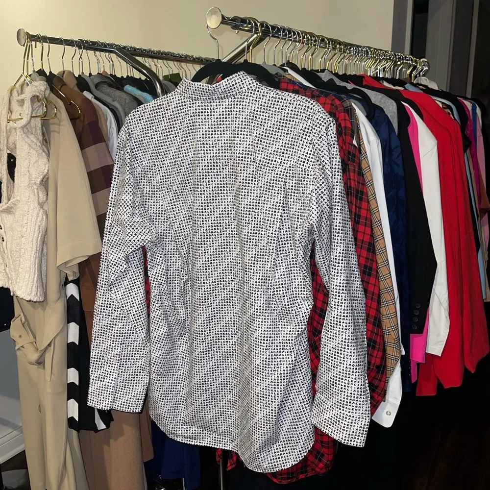 Balenciaga Micro Brand Print Cotton Blouse White Black Logo Button Down - Image 8