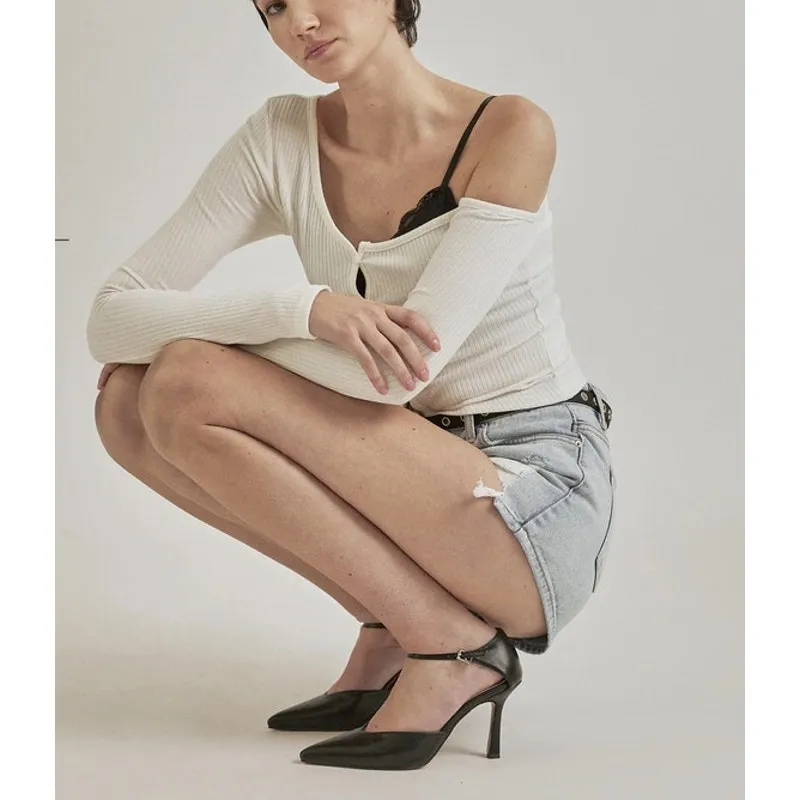 Threetimes Tee One Shoulder Button Front Size S White - Image 4