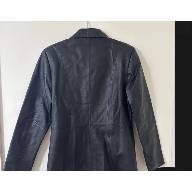 Leather‎ Jacket Black Leather Collared Buttons Pockets Lined Size 10 VTG VG Clio - Image 8