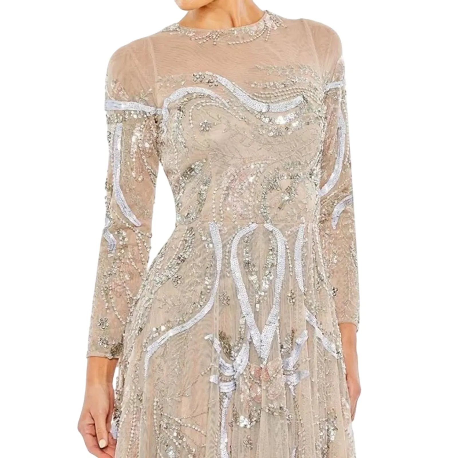 MAC DUGGAL 5217 Long Sleeve Scroll Sequin Gown, Size 16, New with Tag MSRP $798 - Image 2