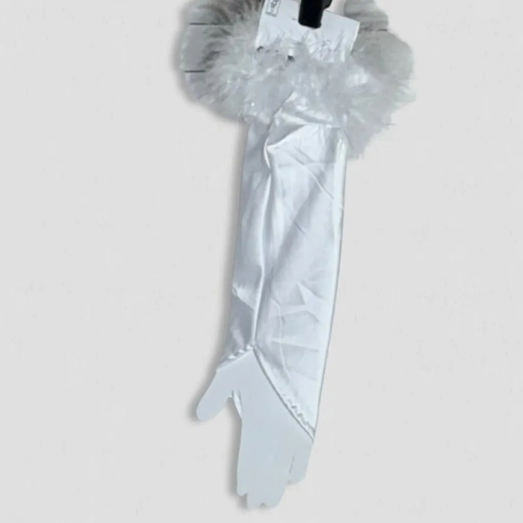 NWT Feathered Wrist Trim Fingerless Gloves Angel Costume Accessory White OS - Image 2