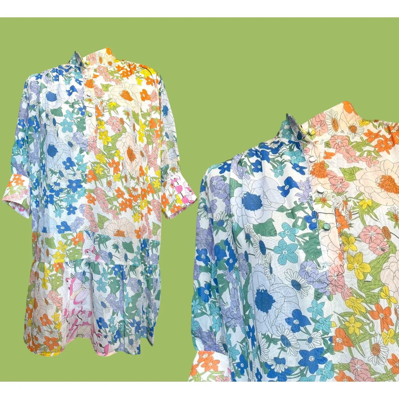 BOHO Floral Babydoll Dress Arthur Jane Claire Womens Large Retro Hippie 70s - Image 2