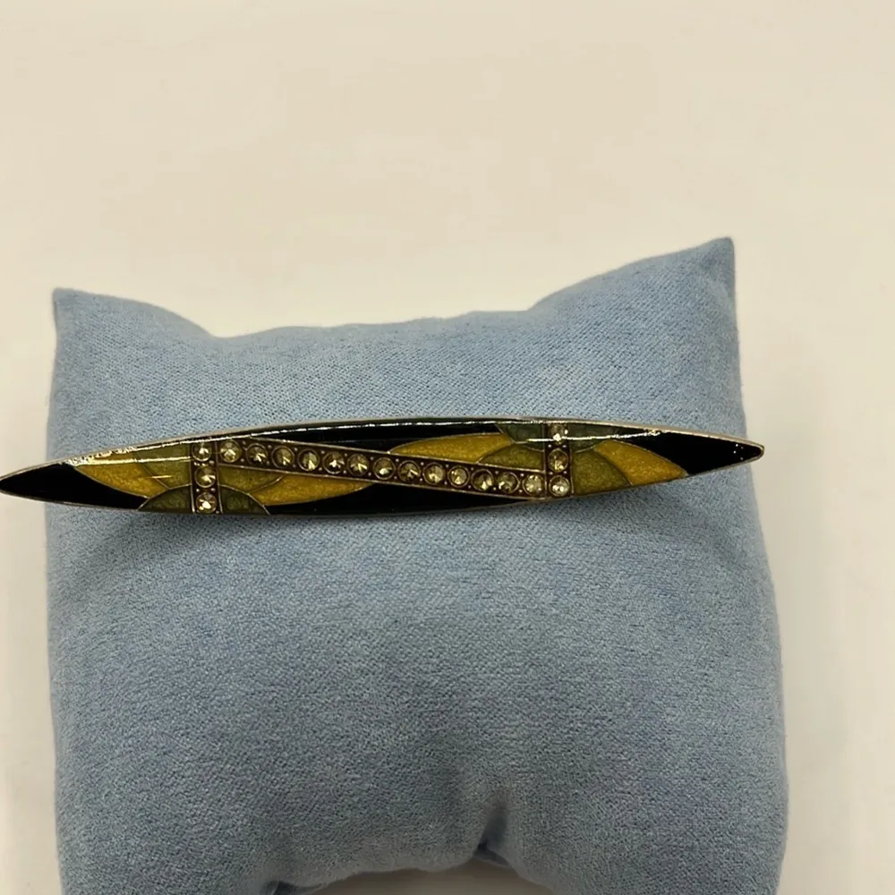 Vintage Pierre Bex France Art Deco Style and rhinestone brooch Trombone Closure Silver - Image 9