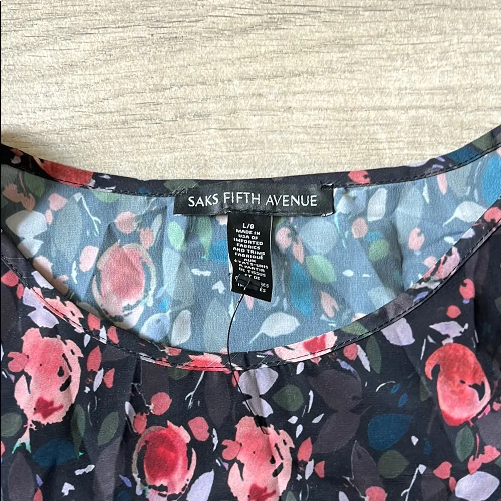 Saks Fifth Avenue Boxy Pink and Orange 3/4 Sleeve Blouse - Image 3