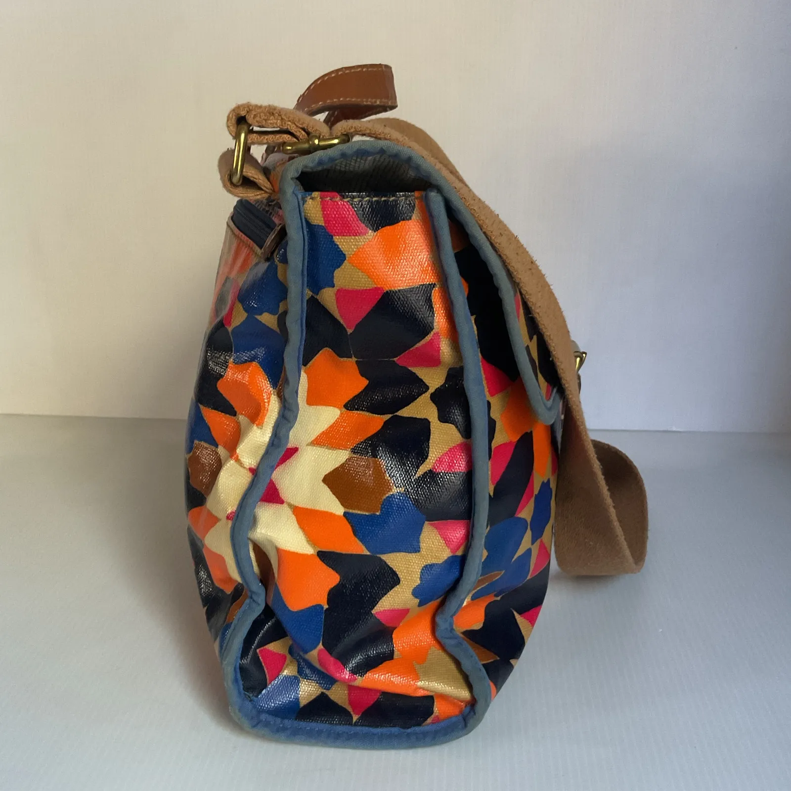 Fossil Multicolor Geometric Crossbody Satchel Bag Leather Trim - Image 4