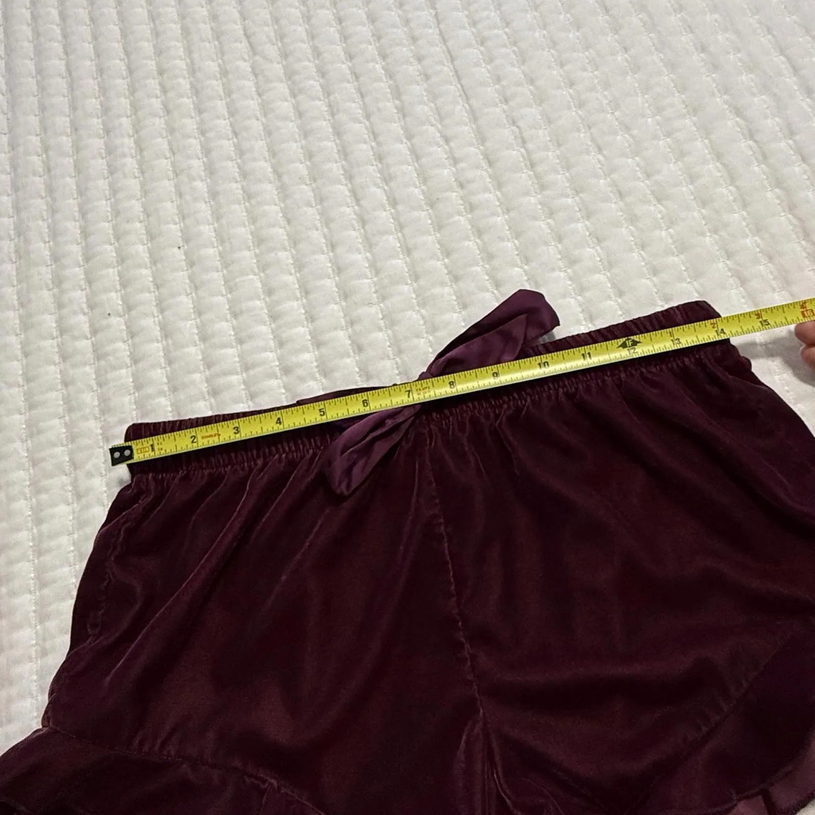 Victoria's Secret Purple Ruffled PJ Pajama Shorts Velvet Small S Ribbon Waist - Image 4