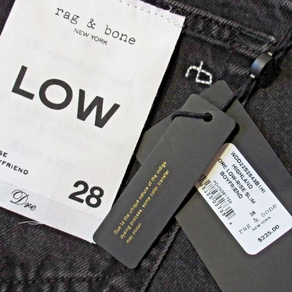 NWT rag & bone Dre in Highland Black Low Rise Slim Boyfriend Stretch Jeans 28 - Image 6