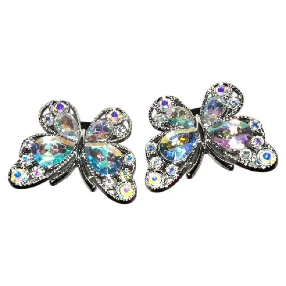 Pretty silver sparkly iridescent butterfly show clips. These are plastic. Size undefined - Image 5