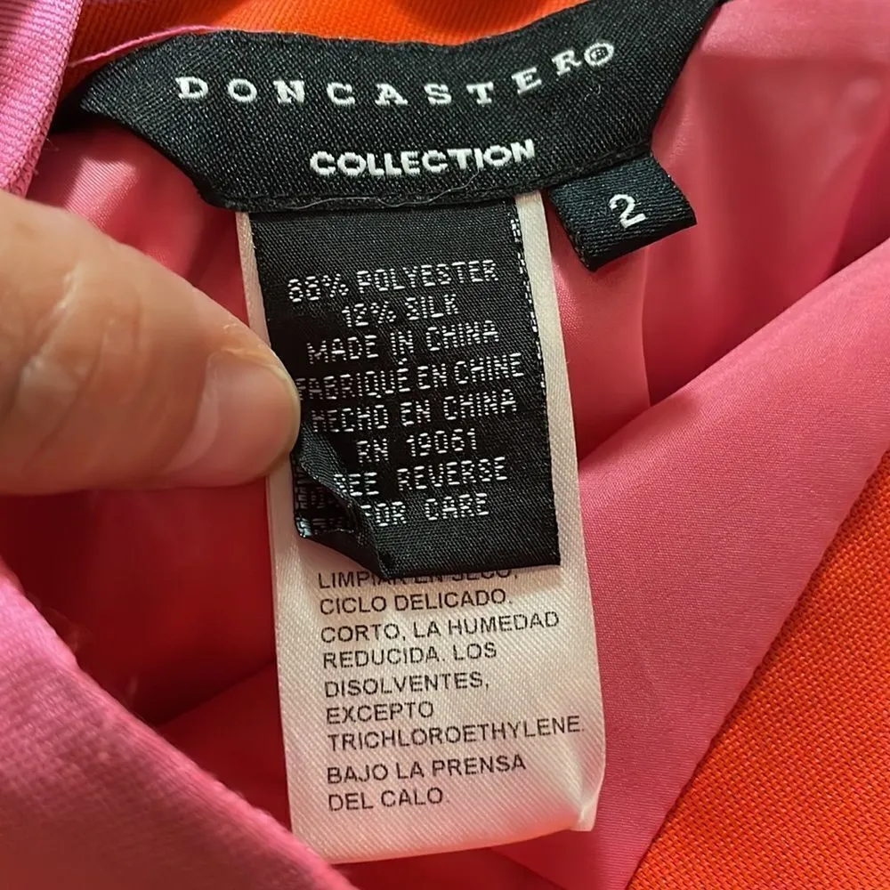 Doncaster Collection Pink & Orange Striped Silk Blend Pencil Skirt - Image 4