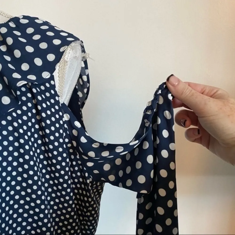 Tularosa • Navy Blue Dalia Polka Dot One Shoulder Blouse - Image 9