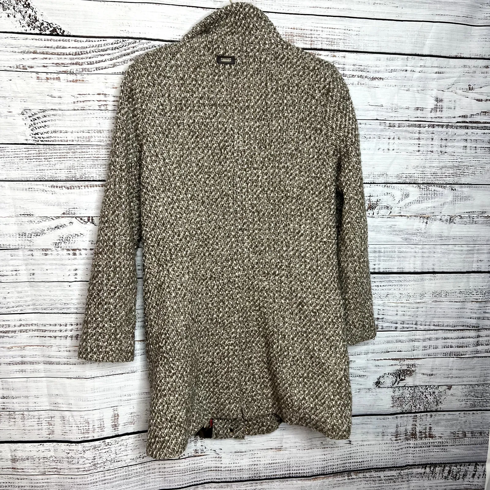 Calvin Klein Wool Blend Coat Large Tweed Moto Jacket Tan - Image 4