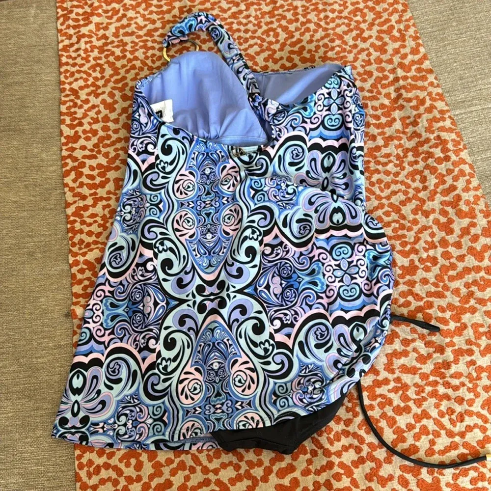 Jantzen size 12 bathing suit Swimsuit One-piece Periwinkle/Pink Graphic - Image 5