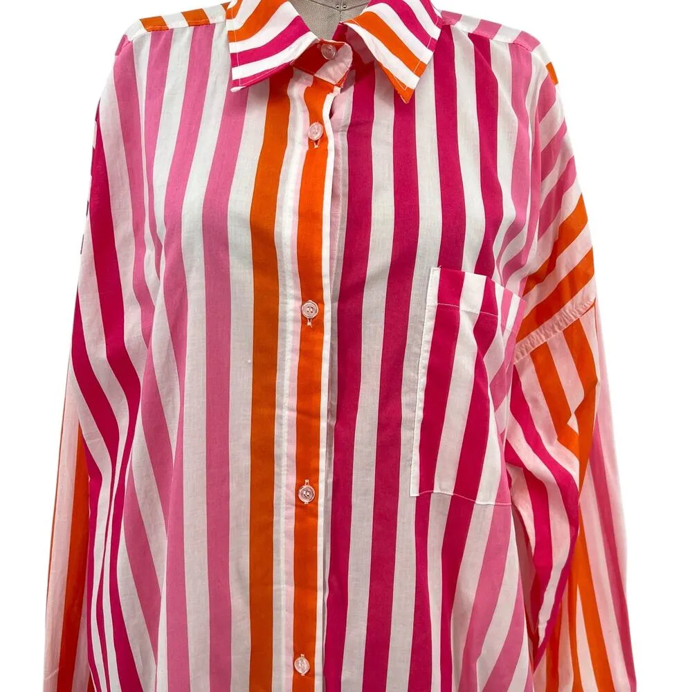 Beach Riot‎ Alexa Top Cover-Up Sunset Stripes Pink Orange Size Large - Image 5