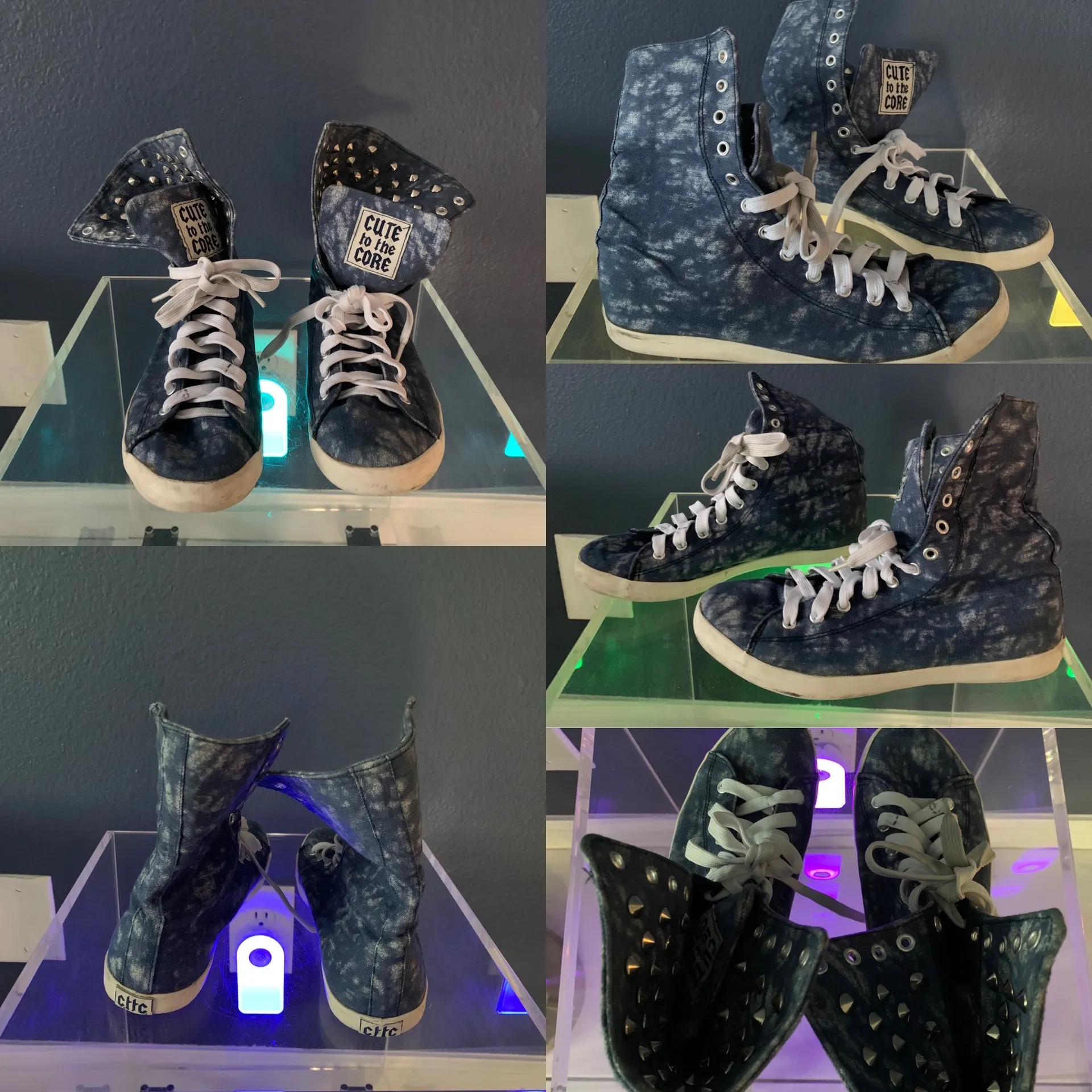 Cute To The Core Blue Denim Studded Foldable High Top Sneakers - Image 6