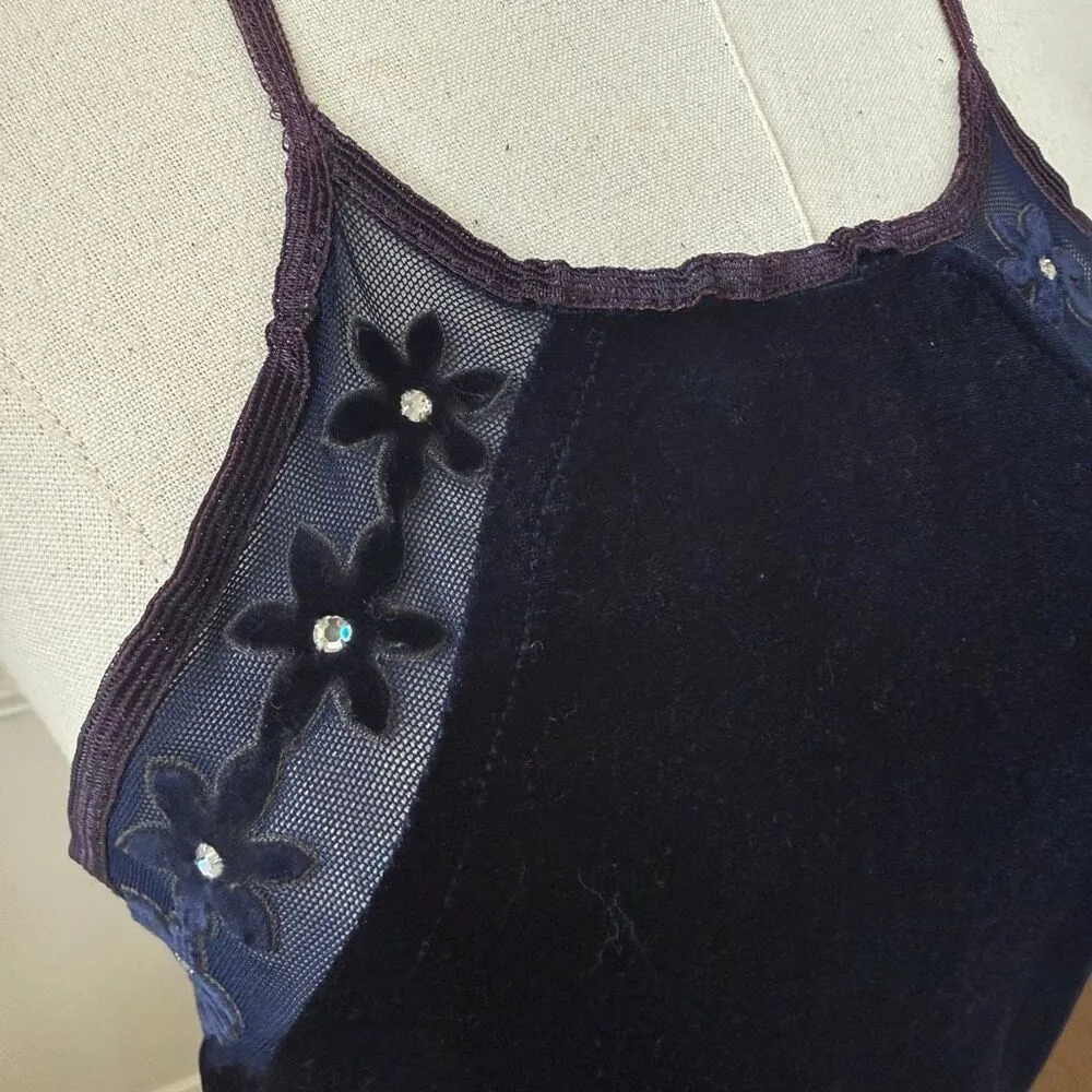 Vintage 90s Jump Stretchy Sapphire Blue Velvet Column Dress XS S - Image 5