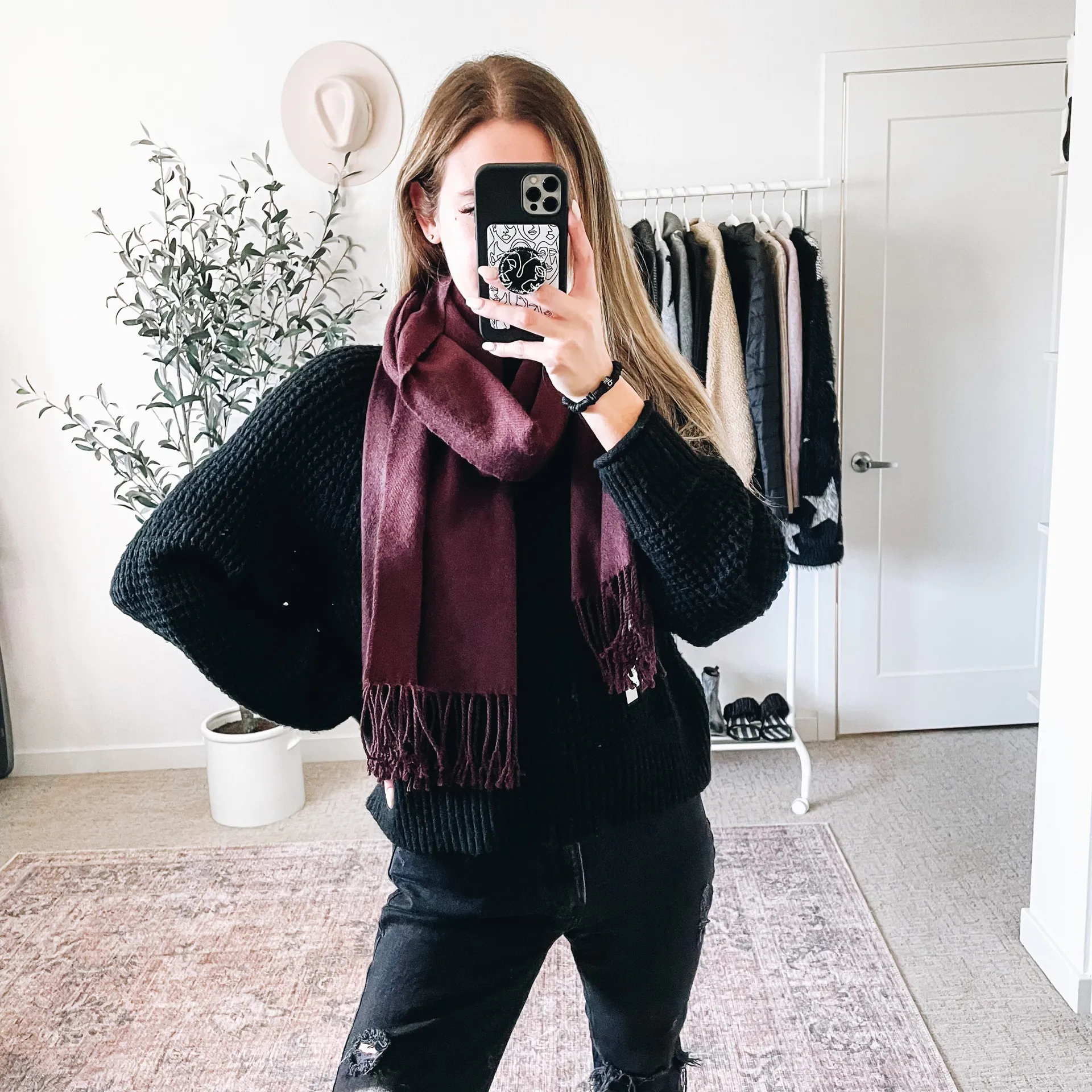 Chocolate Brown Rectangle Fringe Scarf - Image 5