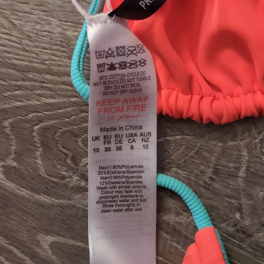 Prettylittlething Blue And Orange Reversible Ribbed Bikini Set Size 6 - Image 4