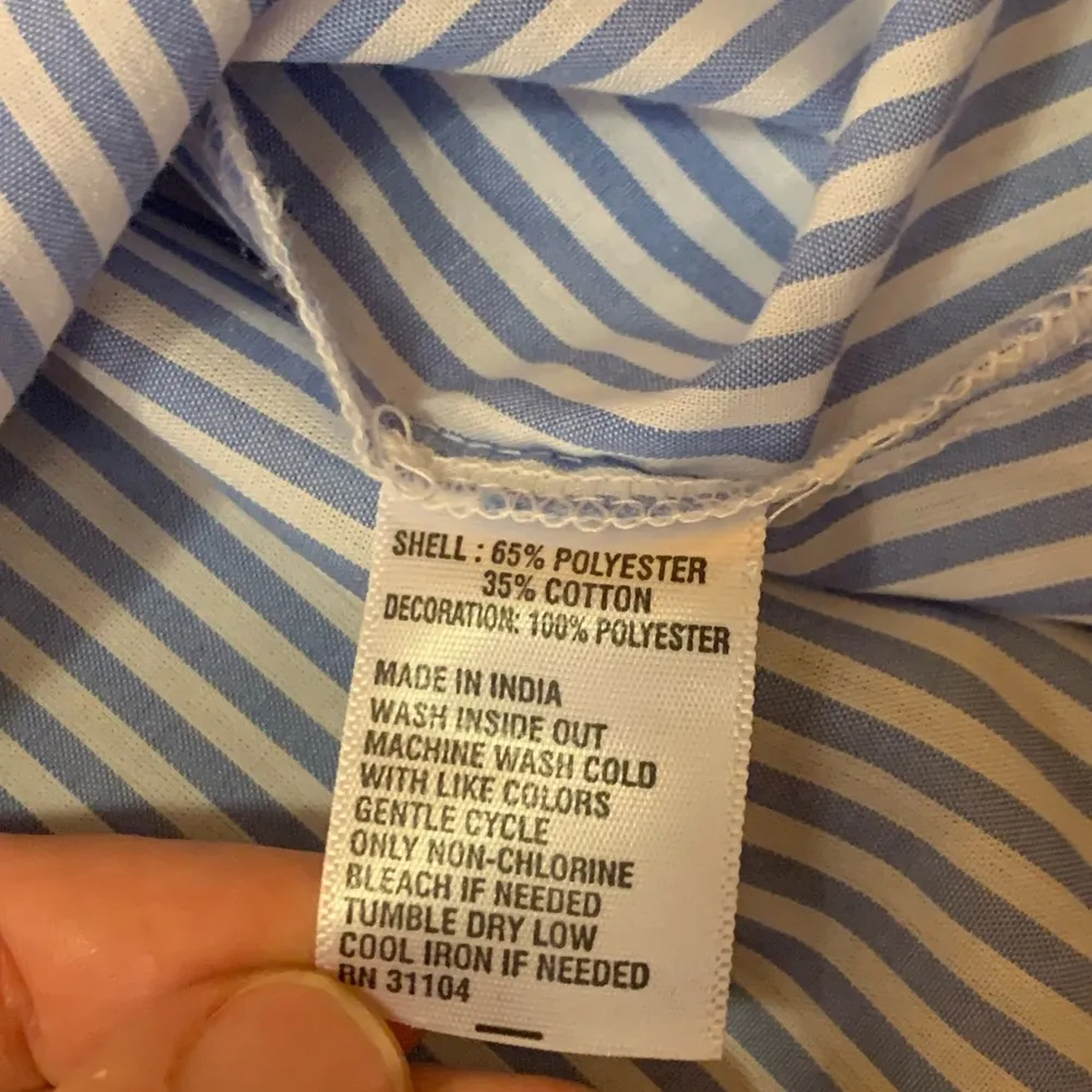 Crown & Ivy top Large Blue White Red Pullover Stripes Embroidered Bell Sleeves - Image 4