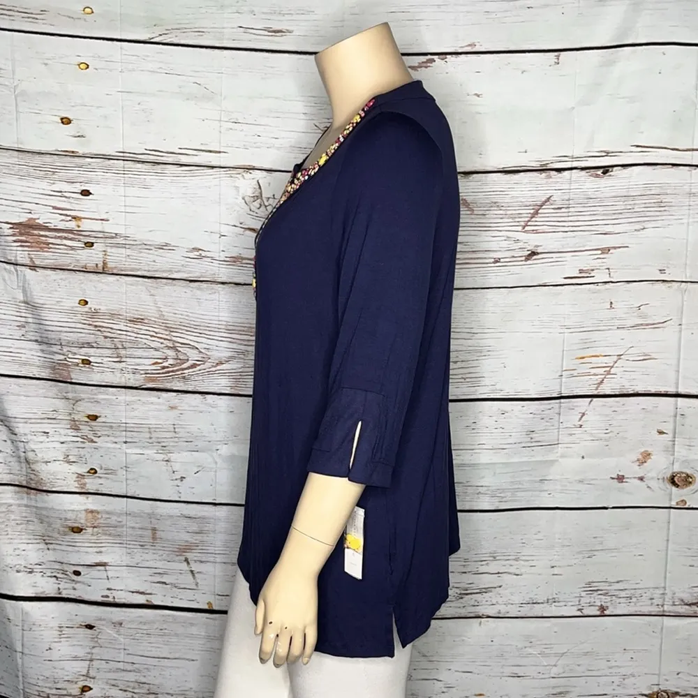 Charter Club Woman NWT Size 2X Blue - Bead Embellished Rayon Knit Top Blouse - Image 2