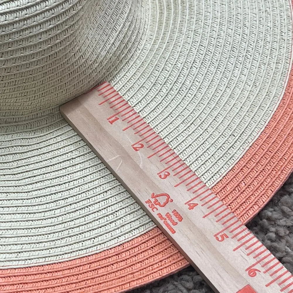 Women’s Wide Brim Sun Hat Tan Hat with Peach Rim - Image 5