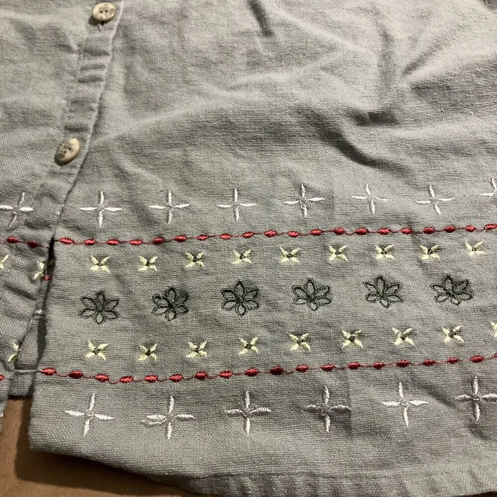 DressBarn Green Button Up Shirt 3/4 Sleeve, Size 18/20W Embroidered, Plus Size - Image 2