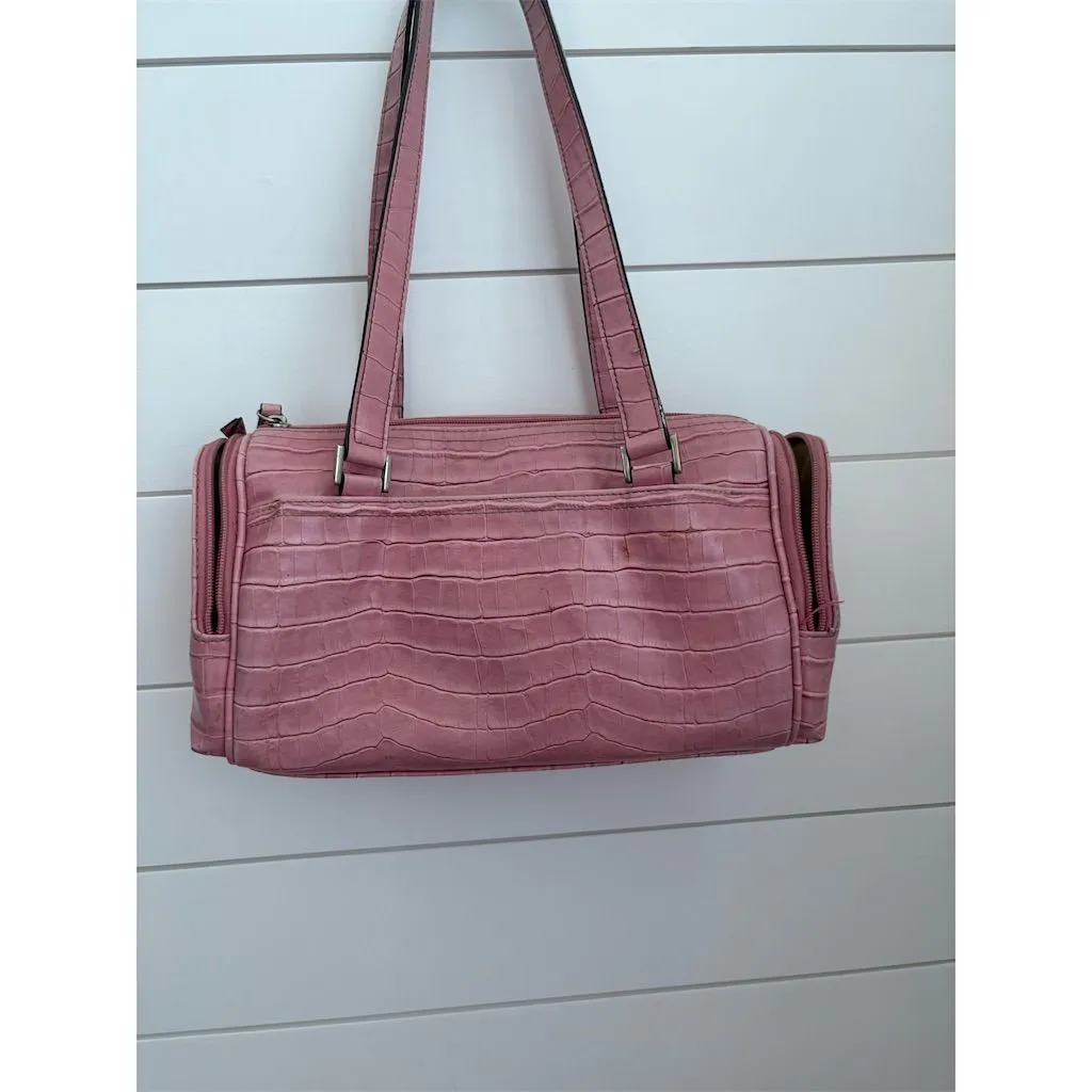 Villager Vintage‎ Pink Croc Embossed Leather Shoulder Bag Women's - Image 5