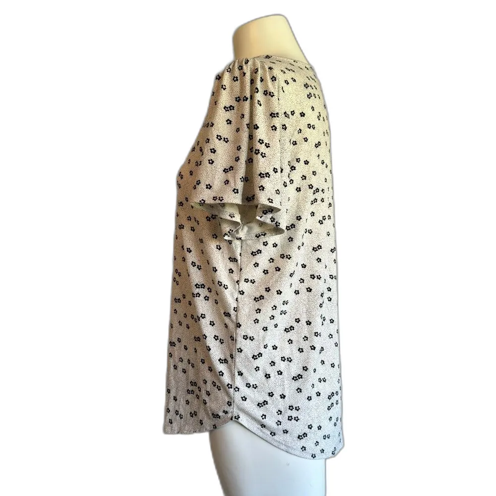 Banana Republic Cream Black Floral Blouse Top S Small - Image 3