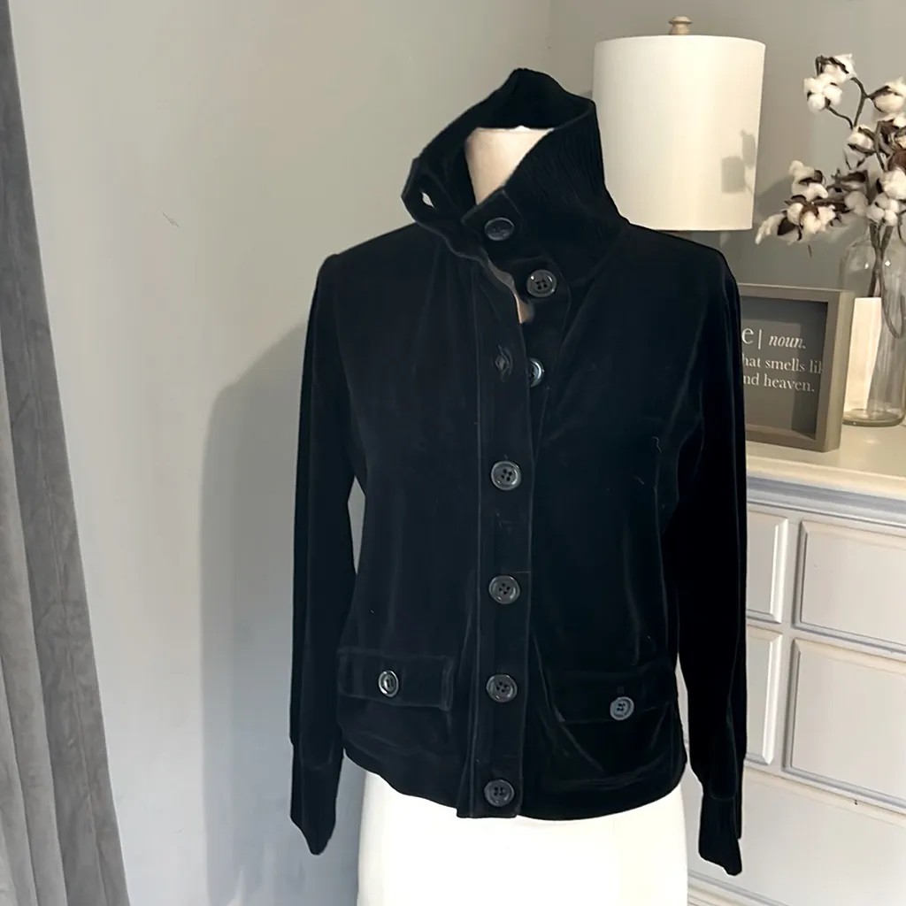 Jones New York Signature Petite Sweater Black Velour Button Down Front Womens PM - Image 8