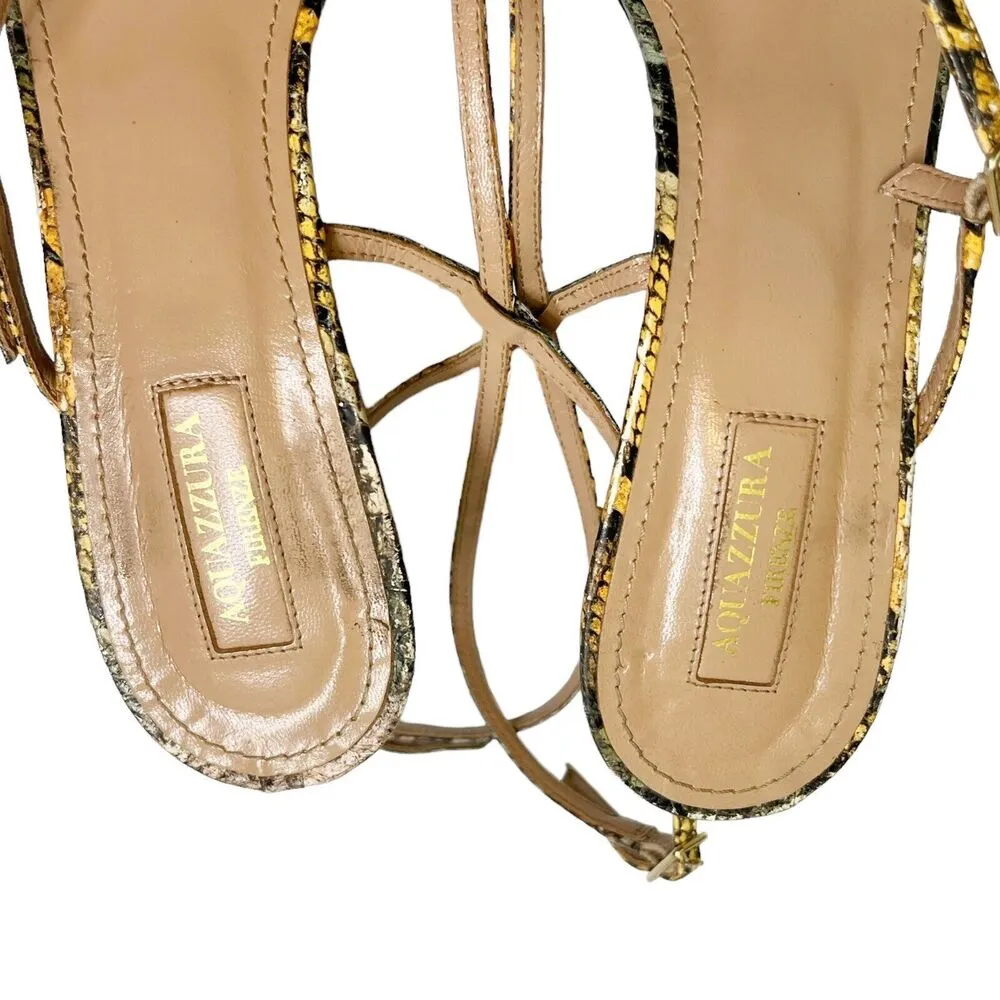 Aquazzura Carolyne Snakeskin Sandals Women’s Size 9 Yellow Strappy Heel Flawed - Image 5