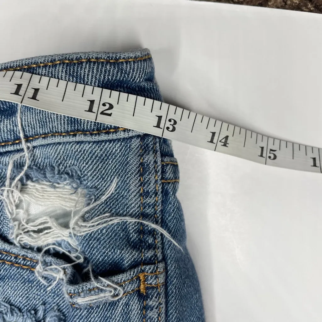 Blue Mid-Rise Crop Boyfriend distressed Denim Jeans Size 0R W24 L24 - Image 7