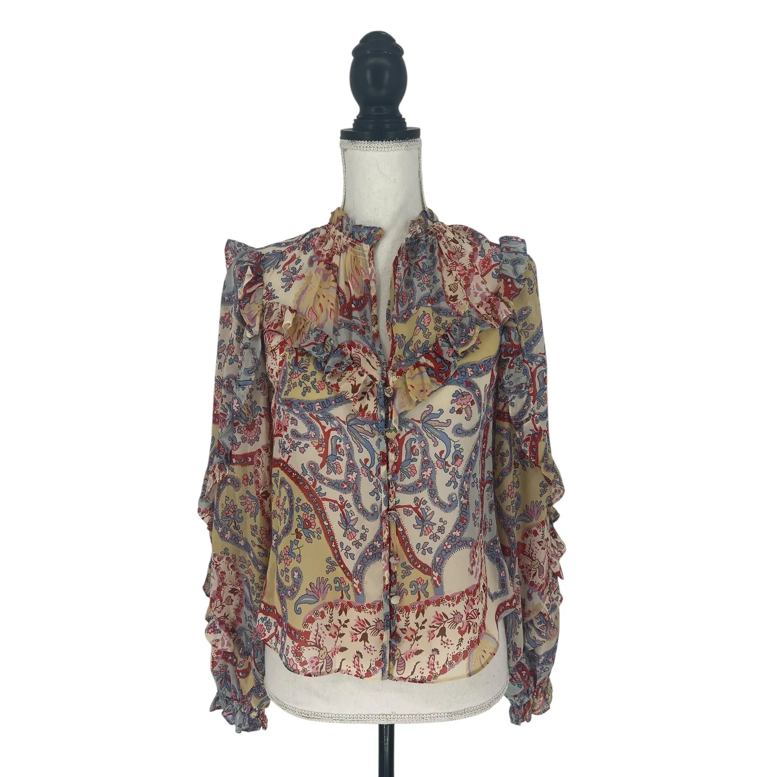 Veronica Beard Andri Paisley Georgette Blouse in Multicolor Paisley Print - Image 4
