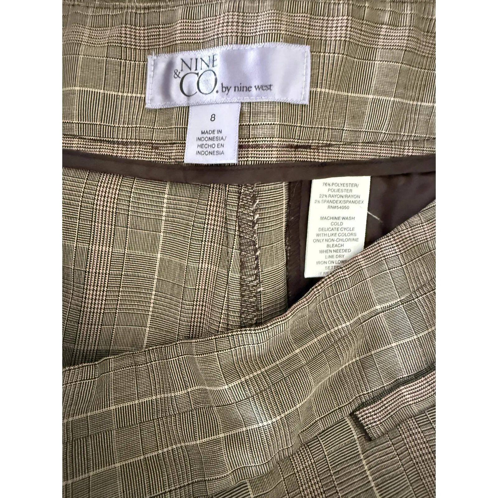 Women's Classic Brown Tan Plaid Equestrian Wide Leg Cropped Pants 8 Old Money - Image 7