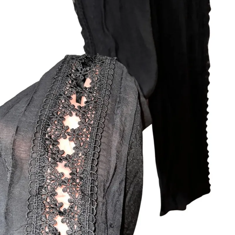 Elan Black Crochet Design Loose Fit Pants Small - Image 3