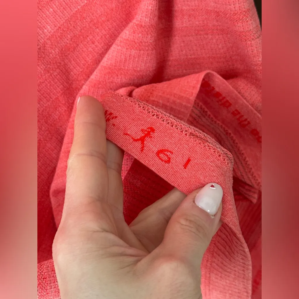 Lululemon Run Swiftly Tech Short Sleeve tee coral brick Love Red striped orange - Image 3