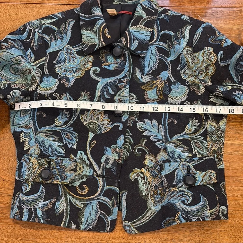 Vintage Floral Patterned Tapestry Jacket Black Size 4 - Image 4