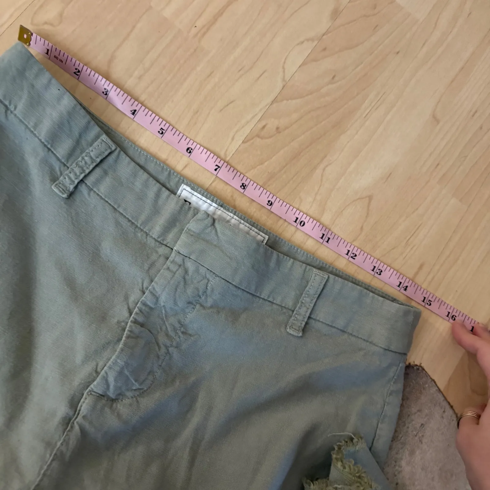 FRANK & EILEEN Kinsale Sage Green Cotton Flax Blend Raw Hem Pants Size 6 - Image 7