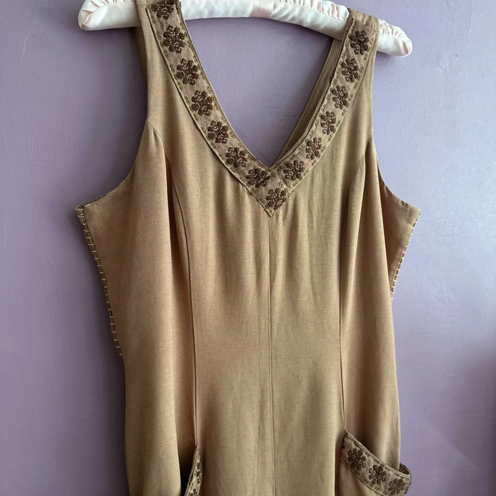 Vintage Wild Rose Warm Brown Wide-Leg Rayon Jumpsuit Boho Chic Coastal Cowgirl - Image 6